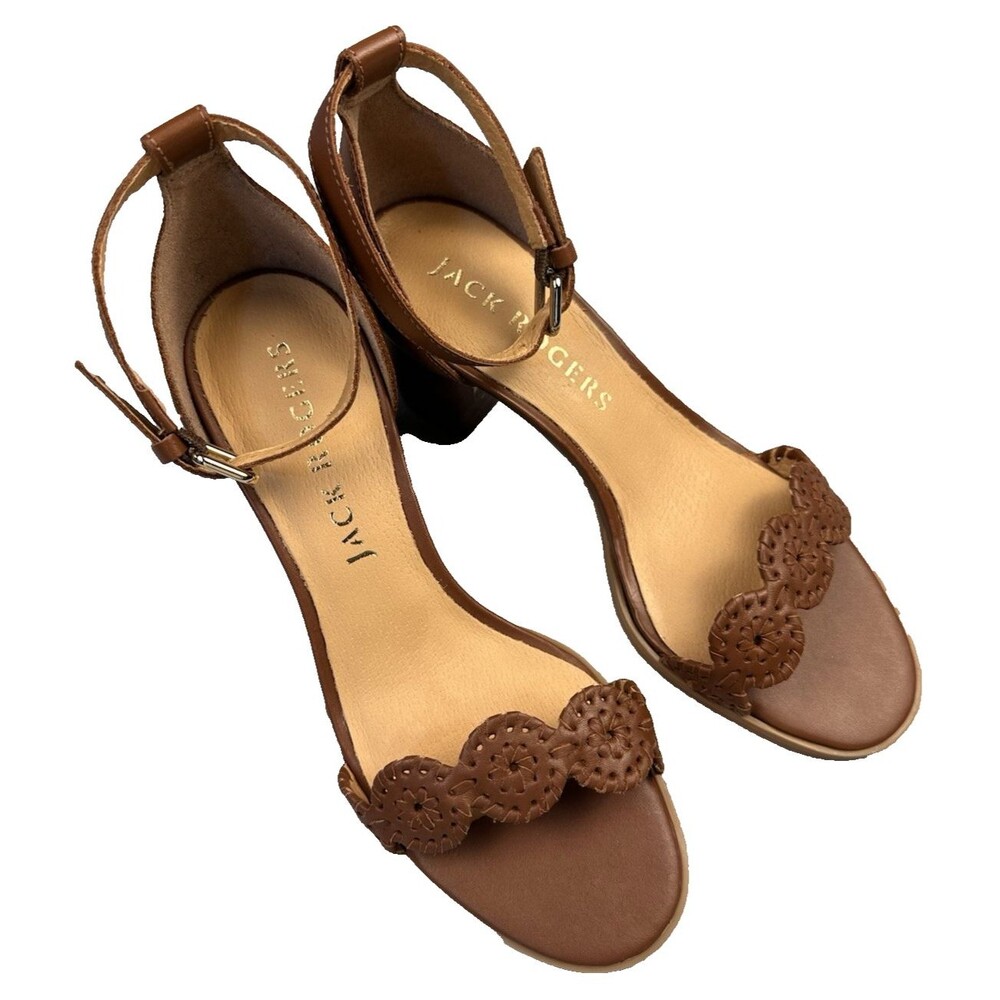 Jack Rogers Lauren Brown Mid Heel Sandal Size 6.5M EUC